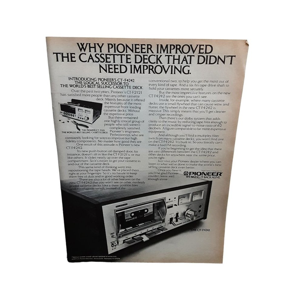 1978 Pioneer Cassette Deck Original Print Ad Vintage